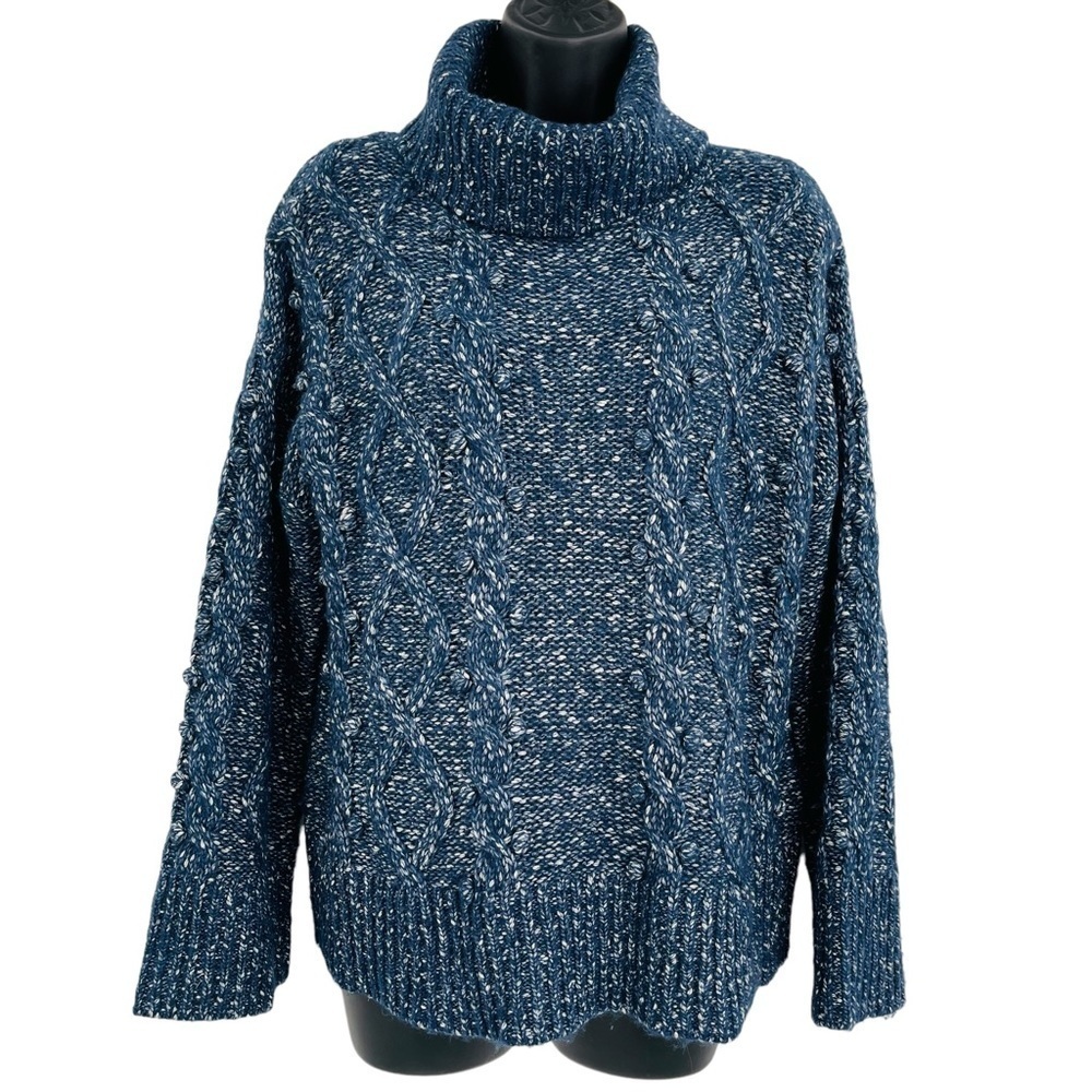 Kate‎ Spade chunky cable knit sweater turtleneck bobble knit blue women's size S
